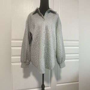 Women's Gray Textured Button-Up Top